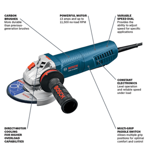 Bosch GWS13 50VSP 5 In. Angle Grinder Variable Speed with Paddle Switch